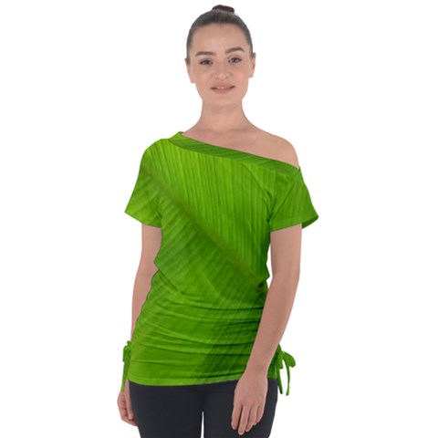 Banana Leaf Off Shoulder Tie-up Tee by artworkshop