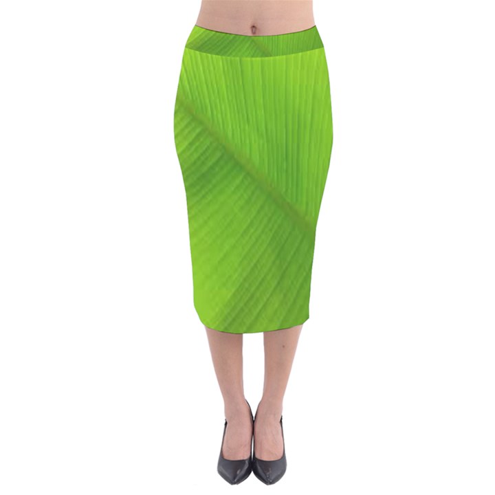 Banana Leaf Velvet Midi Pencil Skirt