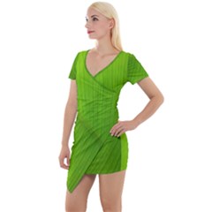 Banana Leaf Short Sleeve Asymmetric Mini Dress