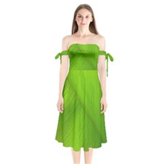 Banana Leaf Shoulder Tie Bardot Midi Dress