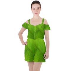 Banana Leaf Ruffle Cut Out Chiffon Playsuit by artworkshop