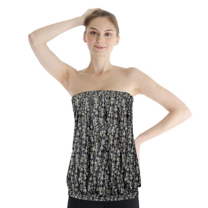 Creepy Head Motif Pattern Strapless Top