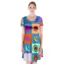 Space-pattern Multicolour Short Sleeve V-neck Flare Dress View1