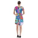 Space-pattern Multicolour Short Sleeve V-neck Flare Dress View2