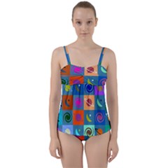 Space-pattern Multicolour Twist Front Tankini Set by Jancukart