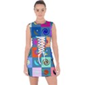 Space-pattern Multicolour Lace Up Front Bodycon Dress View1