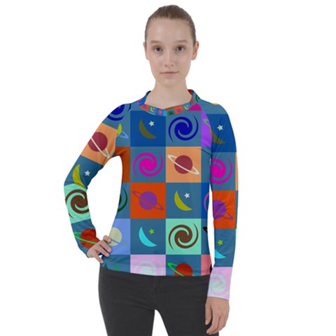 Space-pattern Multicolour Women s Pique Long Sleeve Tee by Jancukart