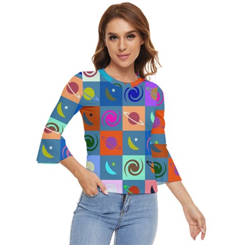 Space-pattern Multicolour Bell Sleeve Top by Jancukart