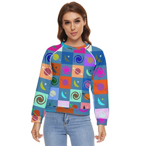 Space-pattern Multicolour Women s Long Sleeve Raglan Tee by Jancukart