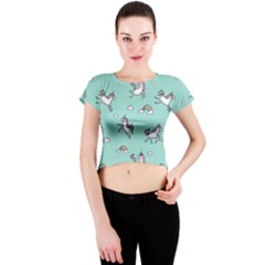 Unicorn Patterns Crew Neck Crop Top