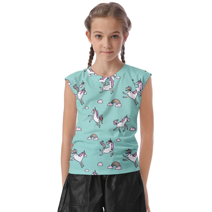 Unicorn Patterns Kids  Raglan Cap Sleeve Tee