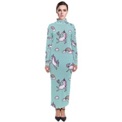 Unicorn Patterns Turtleneck Maxi Dress