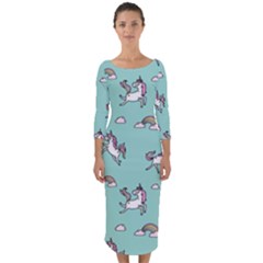 Unicorn Patterns Quarter Sleeve Midi Bodycon Dress