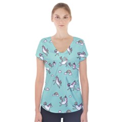 Unicorn Patterns Short Sleeve Front Detail Top by Jancukart