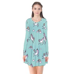 Unicorn Patterns Long Sleeve V-neck Flare Dress