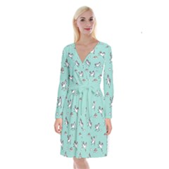 Unicorn Patterns Long Sleeve Velvet Front Wrap Dress