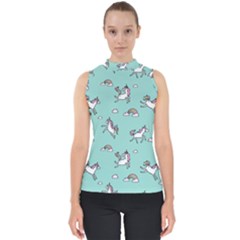 Unicorn Patterns Mock Neck Shell Top