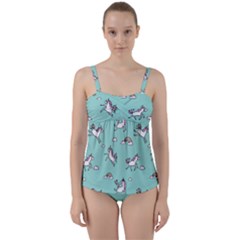 Unicorn Patterns Twist Front Tankini Set