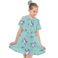 Unicorn Patterns Kids  Short Sleeve Shirt Dress