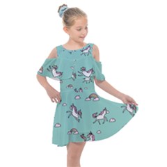 Unicorn Patterns Kids  Shoulder Cutout Chiffon Dress