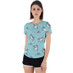 Unicorn Patterns Back Cut Out Sport Tee