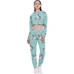 Unicorn Patterns Cropped Zip Up Lounge Set