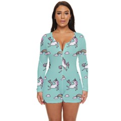 Unicorn Patterns Long Sleeve Boyleg Swimsuit