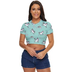 Unicorn Patterns Side Button Cropped Tee