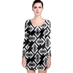 Background Pattern Long Sleeve Bodycon Dress