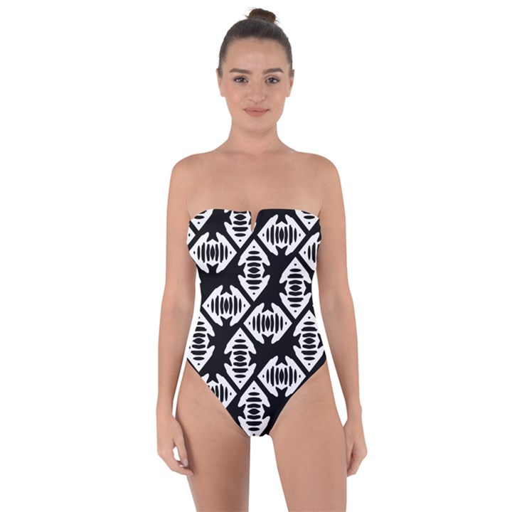 Background Pattern Tie Back One Piece Swimsuit