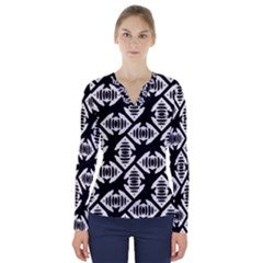 Background Pattern V-neck Long Sleeve Top