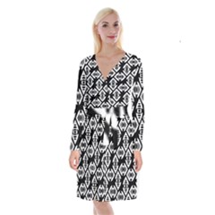 Background Pattern Long Sleeve Velvet Front Wrap Dress