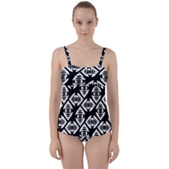 Background Pattern Twist Front Tankini Set