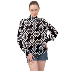 Background Pattern High Neck Long Sleeve Chiffon Top