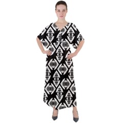 Background Pattern V-neck Boho Style Maxi Dress