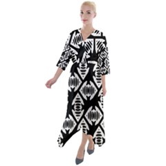 Background Pattern Quarter Sleeve Wrap Front Maxi Dress