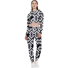 Background Pattern Cropped Zip Up Lounge Set