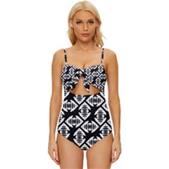 Background Pattern Knot Front One-piece Swimsuit