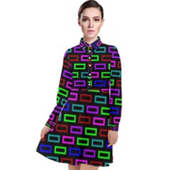 Colourful Bricks Pattern Colour Long Sleeve Chiffon Shirt Dress