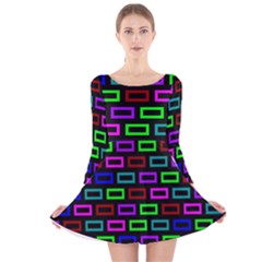 Colourful Bricks Pattern Colour Long Sleeve Velvet Skater Dress