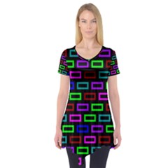 Colourful Bricks Pattern Colour Short Sleeve Tunic  by Jancukart