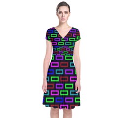 Colourful Bricks Pattern Colour Short Sleeve Front Wrap Dress