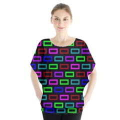 Colourful Bricks Pattern Colour Batwing Chiffon Blouse