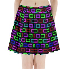 Colourful Bricks Pattern Colour Pleated Mini Skirt