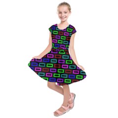 Colourful Bricks Pattern Colour Kids  Short Sleeve Dress