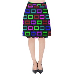 Colourful Bricks Pattern Colour Velvet High Waist Skirt by Jancukart