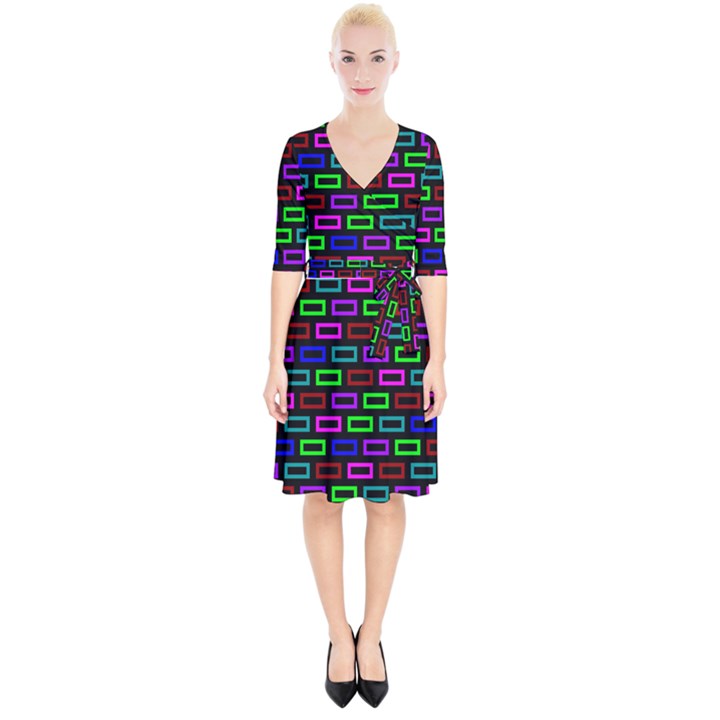 Colourful Bricks Pattern Colour Wrap Up Cocktail Dress