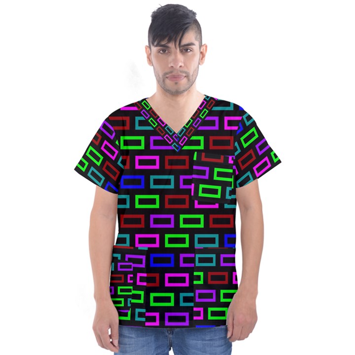 Colourful Bricks Pattern Colour Men s V-Neck Scrub Top