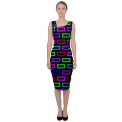 Colourful Bricks Pattern Colour Sleeveless Pencil Dress