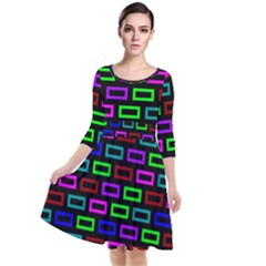 Colourful Bricks Pattern Colour Quarter Sleeve Waist Band Dress by Jancukart